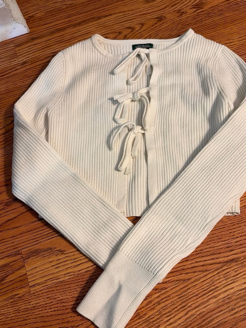wild fable Cream Ribbed Tie-Front Long Sleeve Top